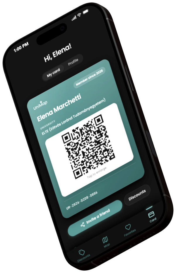 The UniMap student ID card with a QR code in the app